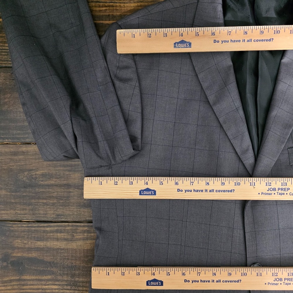 Lineage Performance Mens Sport Coat Blazer Premium Gray Plaid Herringbone 44L - Picture 2 of 16